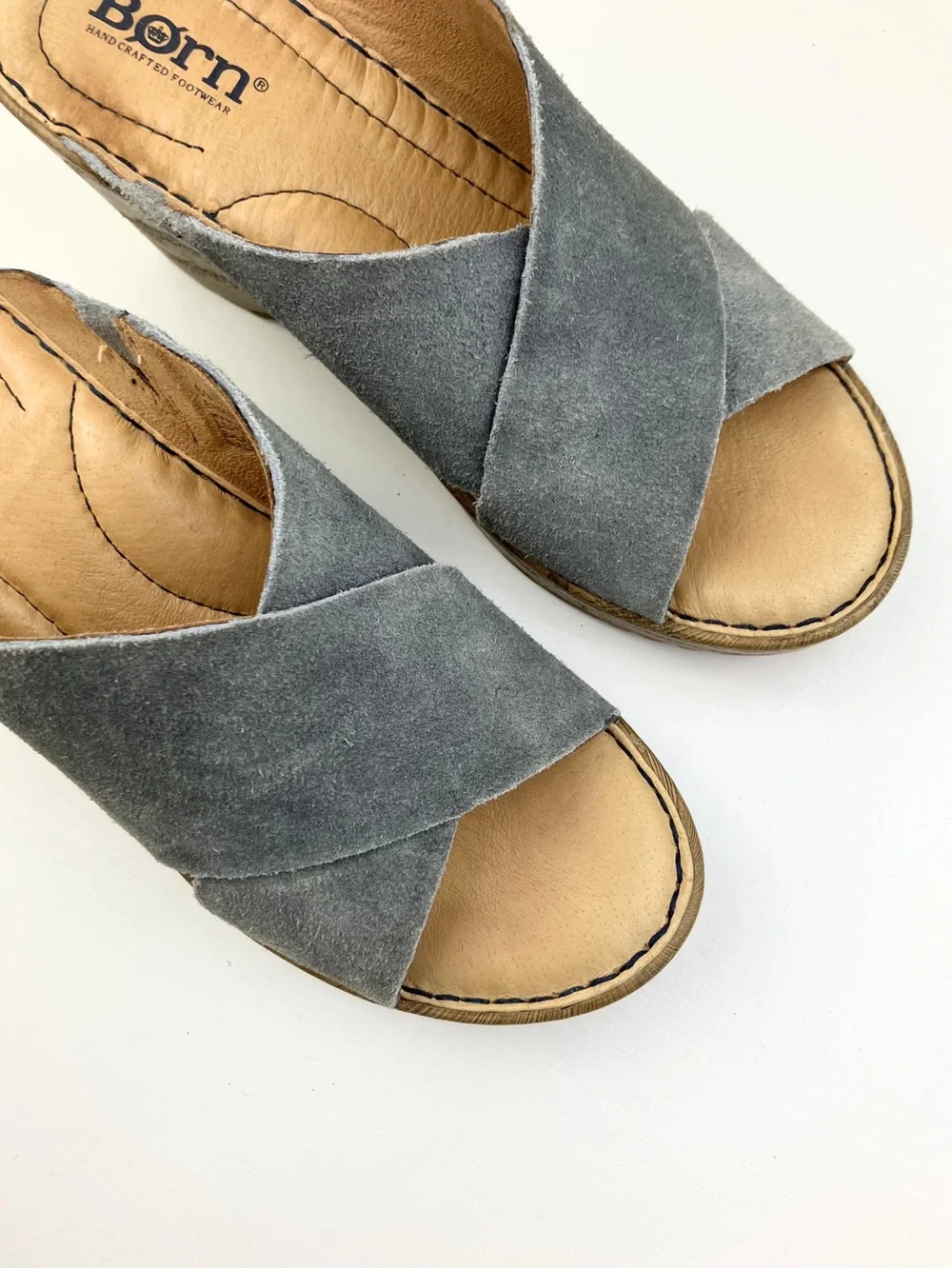 Born Khell Platform Sandal Grey Suede Criss-Cross Sz 6